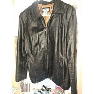 Covington Black Leather Jacket Polyester Lining Women's Size X-Large
